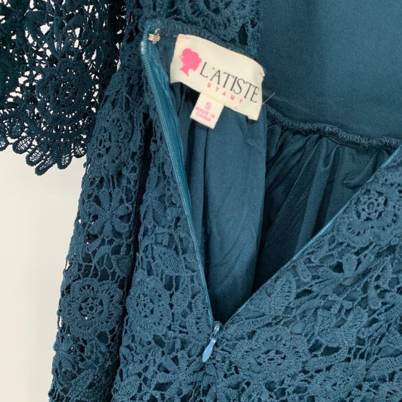 L'ATISTE by Amy Dress Blue Crochet Mini Open Back Fit Flare Lace - Picture 10 of 11